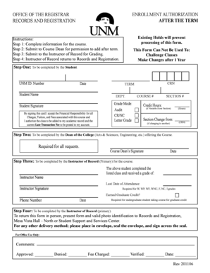 University of New Mexico Enrollment Authorization Form