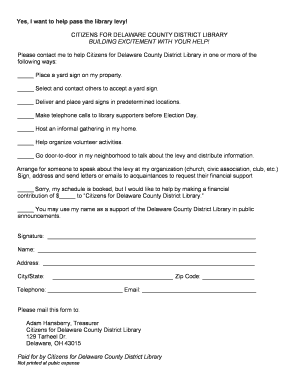 Library Levy Support Form