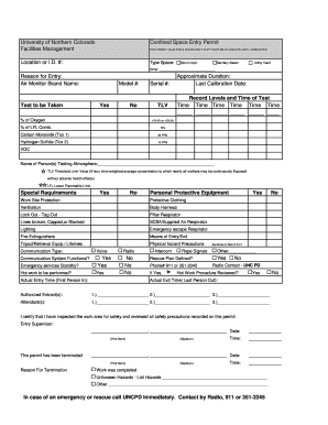 University of Northern Colorado Confined Space Entry Permit ... - unco