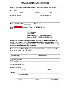 Application for Death Certificate