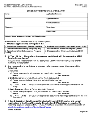USDA Conservation Program Application