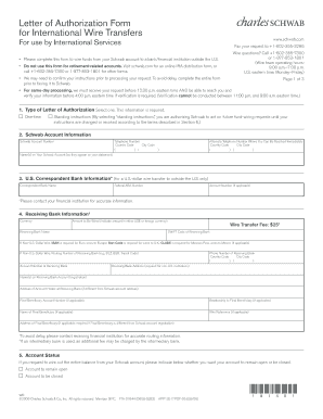 Letter of Authorization Form for International Wire Transfers