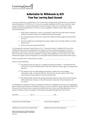 Authorization for Withdrawals by ACH