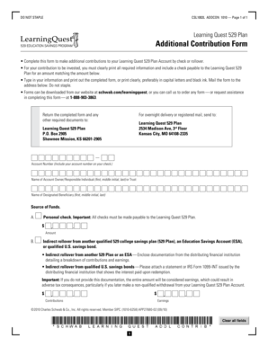 Learning Quest 529 Plan Additional Contribution Form
