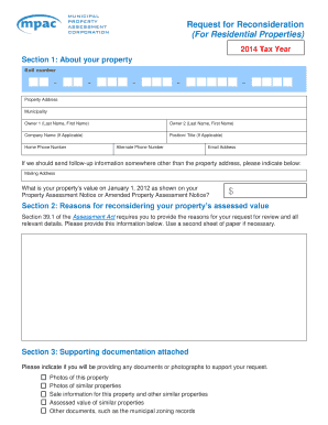 2014 Ontario Residential Property Reconsideration Request