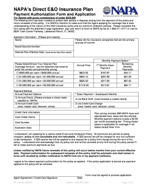 NAPA E&O Insurance Payment Authorization Form
