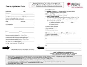 University of Denver Transcript Order Form