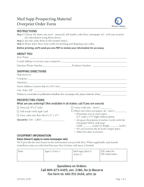 Medicare Supplement Prospecting Order Form