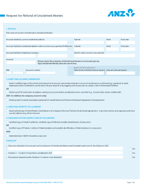Request for Refund of Unclaimed Monies