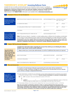 Tomorrow’s Scholar 529 Plan Rollover Form
