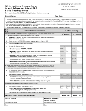 BLS for Healthcare Providers Skills Testing Sheet