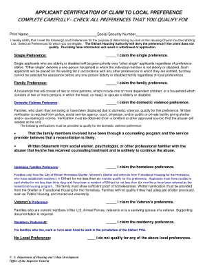 Applicant Certification of Claim to Local Preference