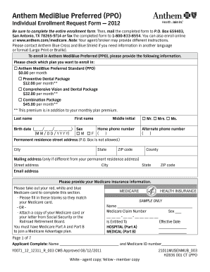 Anthem MediBlue Preferred PPO Enrollment Form