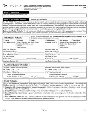 Phoenix Life Insurance Customer Identification Verification Form