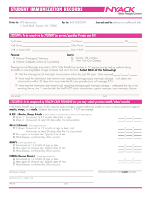 Student Immunization Records Form