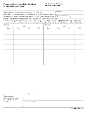 HUD Employee Extra Hours Work Record