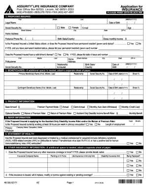 Arizona Application for Acci-Flex Insurance
