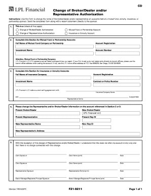Change of Broker/Dealer and Representative Authorization