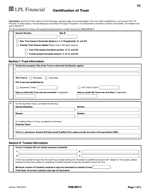 Certification of Trust Form