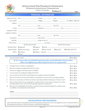 Disability Insurance Application