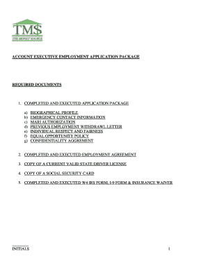 Account Executive Employment Application Package