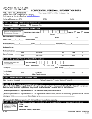 Lincoln Benefit Life Confidential Personal Information Form