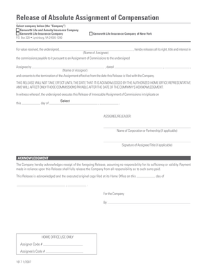 Release of Absolute Assignment of Compensation