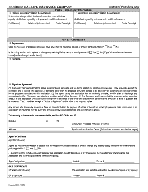 Presidential Life Immediate Annuity Application
