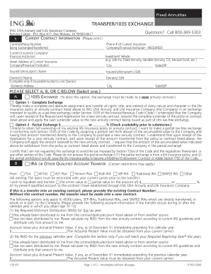ING USA Fixed Annuity Transfer/1035 Exchange Form