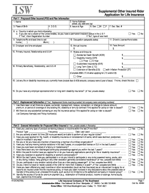 Supplemental Other Insured Rider Application for Life Insurance