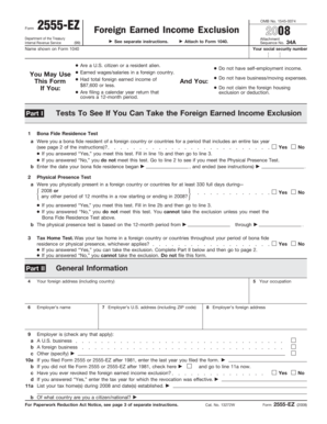 Form 2555-EZ Foreign Earned Income Exclusion 2008