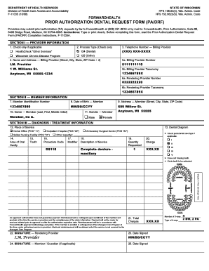 Wisconsin Prior Authorization Dental Request Form