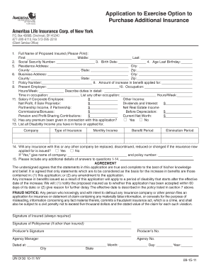 Application to Exercise Option to Purchase Additional Insurance