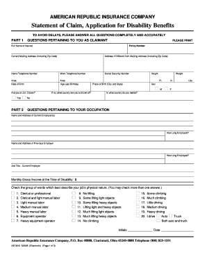 American Republic Insurance Disability Benefits Claim Form