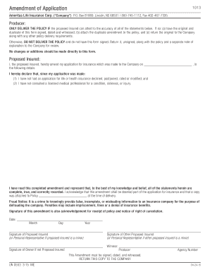 Amendment of Application 1013