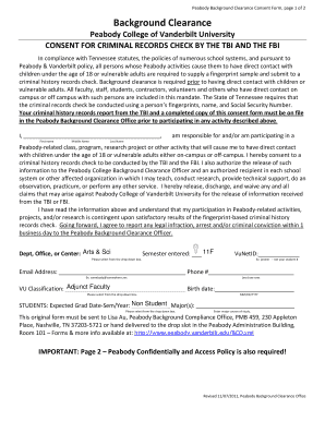 Peabody Background Clearance Consent Form