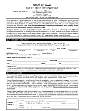 Iowa Out-Of-State OWI Education Form