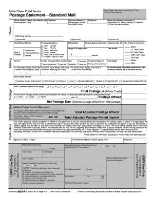 USPS Postage Statement Standard Mail
