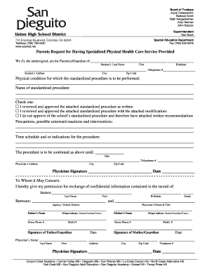 Parents Request for Specialized Physical Health Care Service