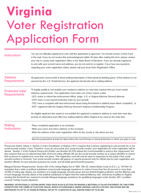 Virginia Voter Registration Application Form