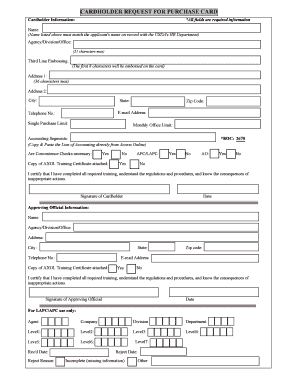 USDA Purchase Card Request Form