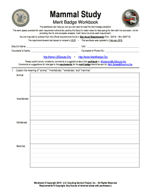 Mammal Study Merit Badge Workbook