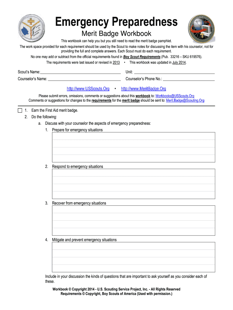 Emergency Preparedness Merit Badge Workbook 2020 2022 Fill And Sign