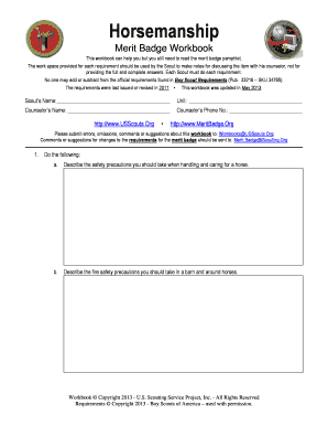 Horsemanship - Merit Badge Workbook - US Scouting Service Project -  Usscouts - Fill and Sign Printable Template Online
