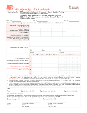 Bank of Baroda M-Connect Mobile Banking Registration Form