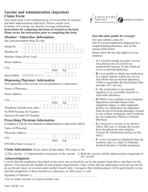Vaccine and Administration Claim Form