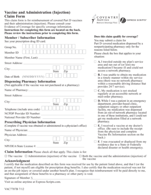 Vaccine and Administration Claim Form