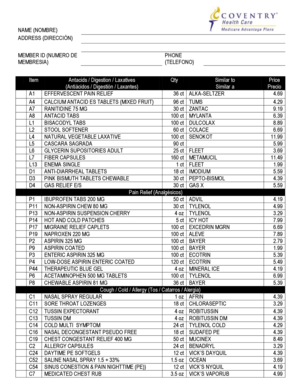 Coventry Health Care OTC Drug Catalog Form