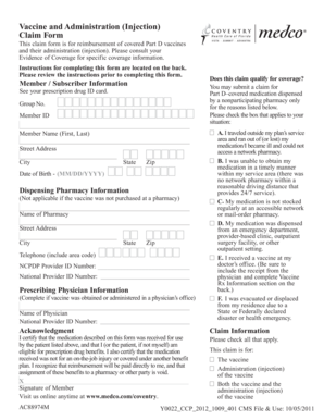 Vaccine and Administration Claim Form