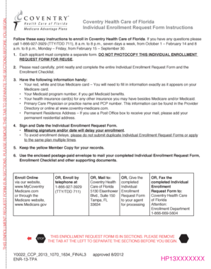 Coventry Health Care of Florida Enrollment Request Form